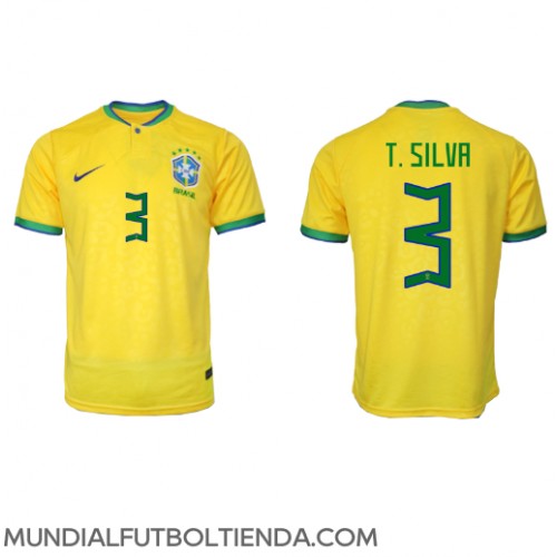 Camiseta Brasil Thiago Silva #3 Primera Equipación Replica Mundial 2022 mangas cortas